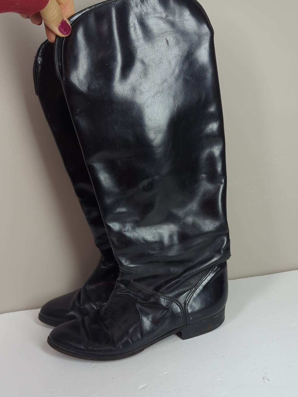 Italian Leather Black Women's High Leather Boots Classic 7.5
